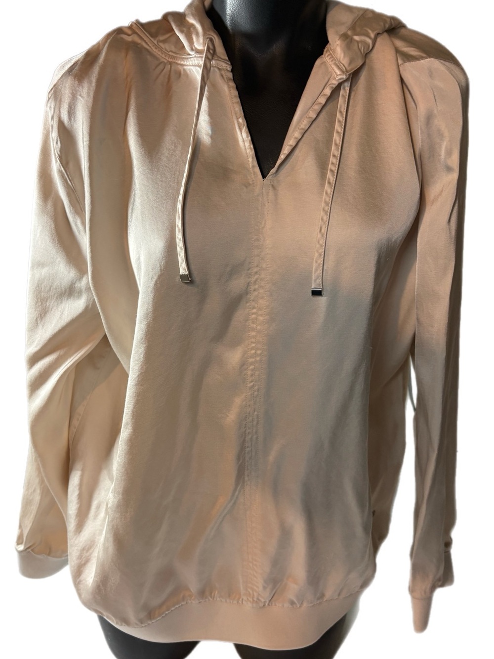Women's Light Rose V-Neck Drawstring Hoodie 100% Viscose